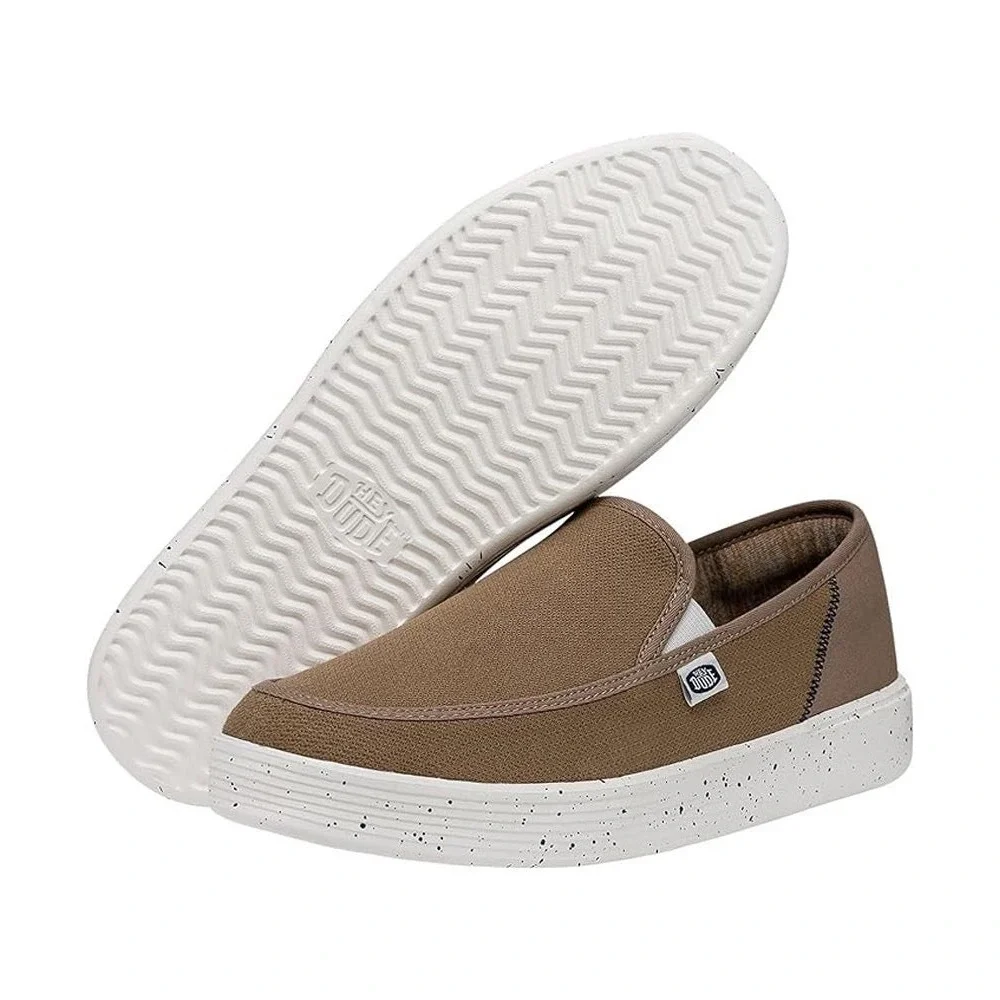 Hey Dude Wally Sox Brown Textile Slip On Loafers Speckled Sole Shoes Casual 10